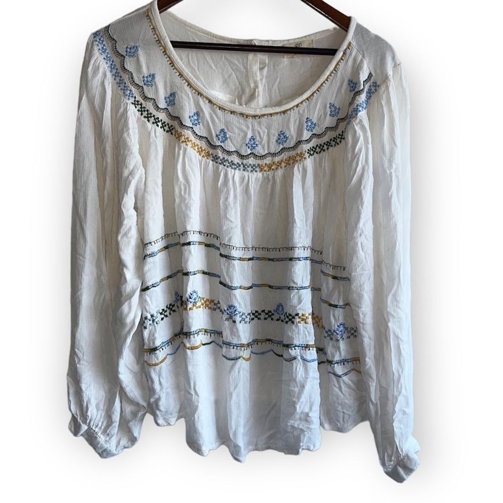 Girl Soul White Embroidered Long Sleeve Blouse